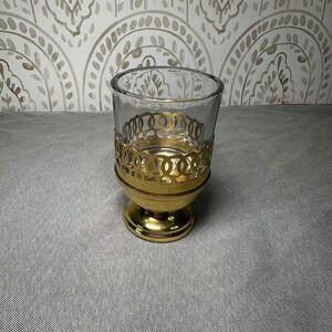 Vintage Glass Candle Holder Or Tealight Holder Brass Base Ornate Metal